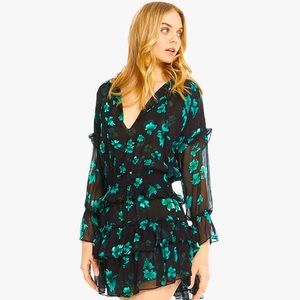 💚MISA Los Angeles💚Lolita Emerald Green Floral Ruffle Cinched Mini Dress